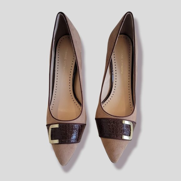 ADRIENNE VITTADINI Women's Nanna Buckle Block Heel Pointed Toe Suede Shoes 8.5 - Picture 3 of 13